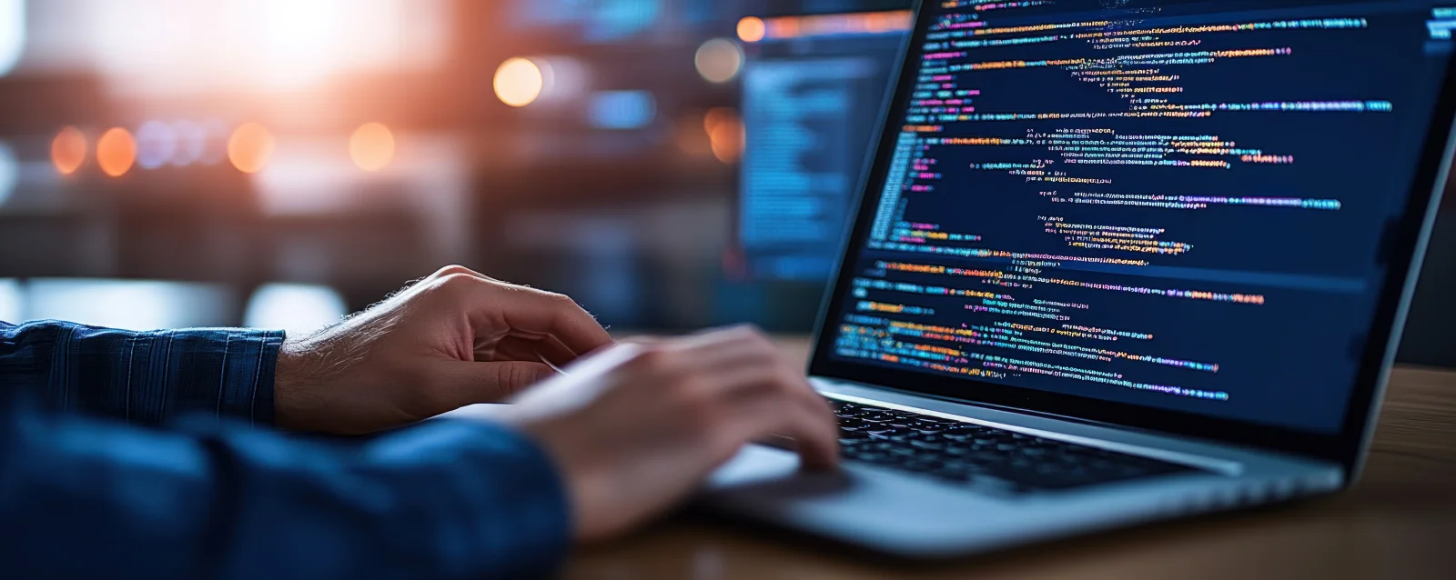 Coding at a laptop late at night
