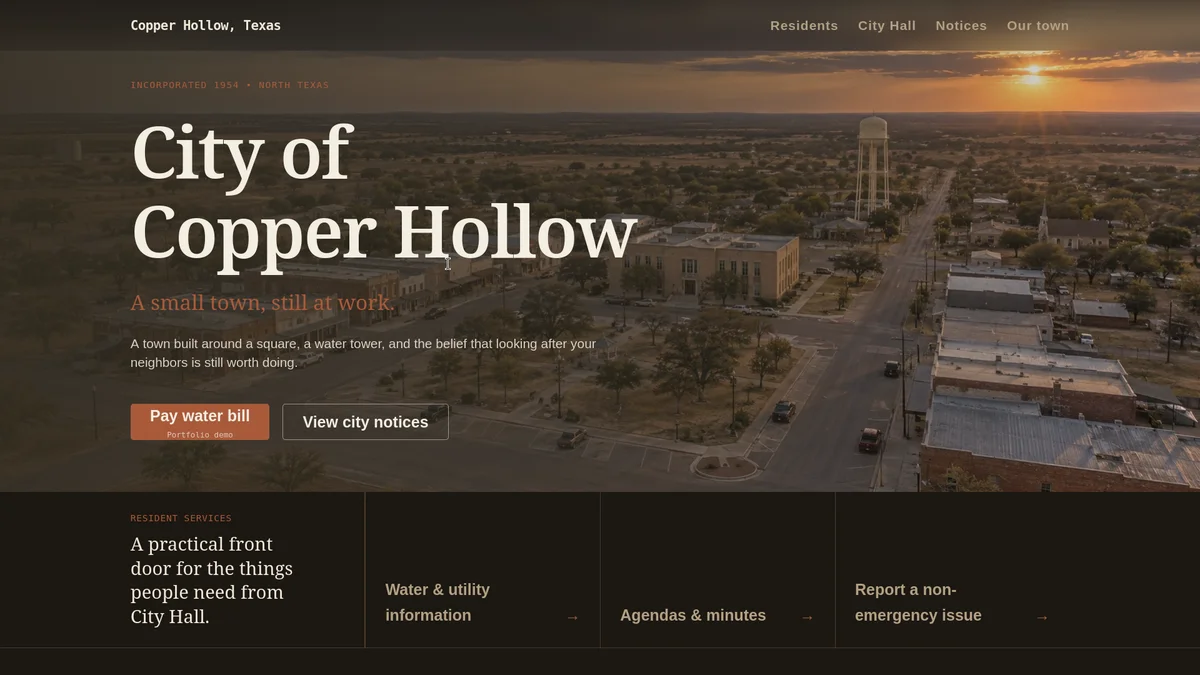 Copper Hollow, Texas homepage screenshot