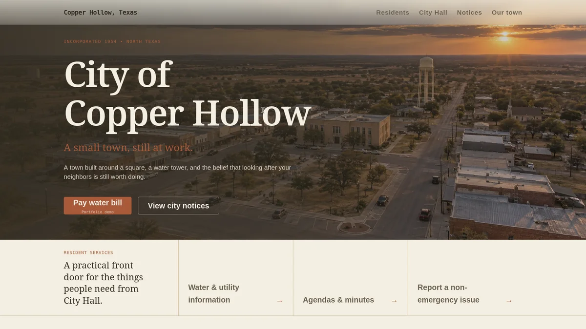 Copper Hollow, Texas homepage screenshot