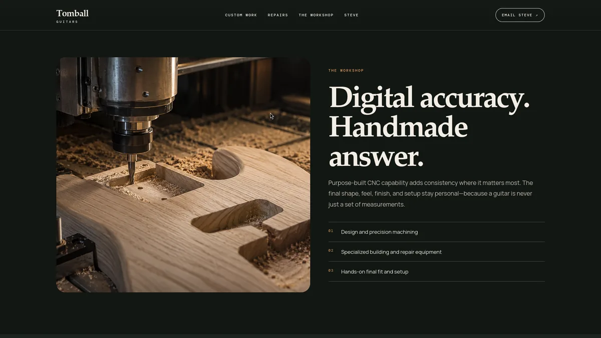 Tomball Guitars homepage screenshot