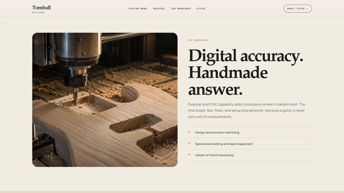 Tomball Guitars homepage screenshot