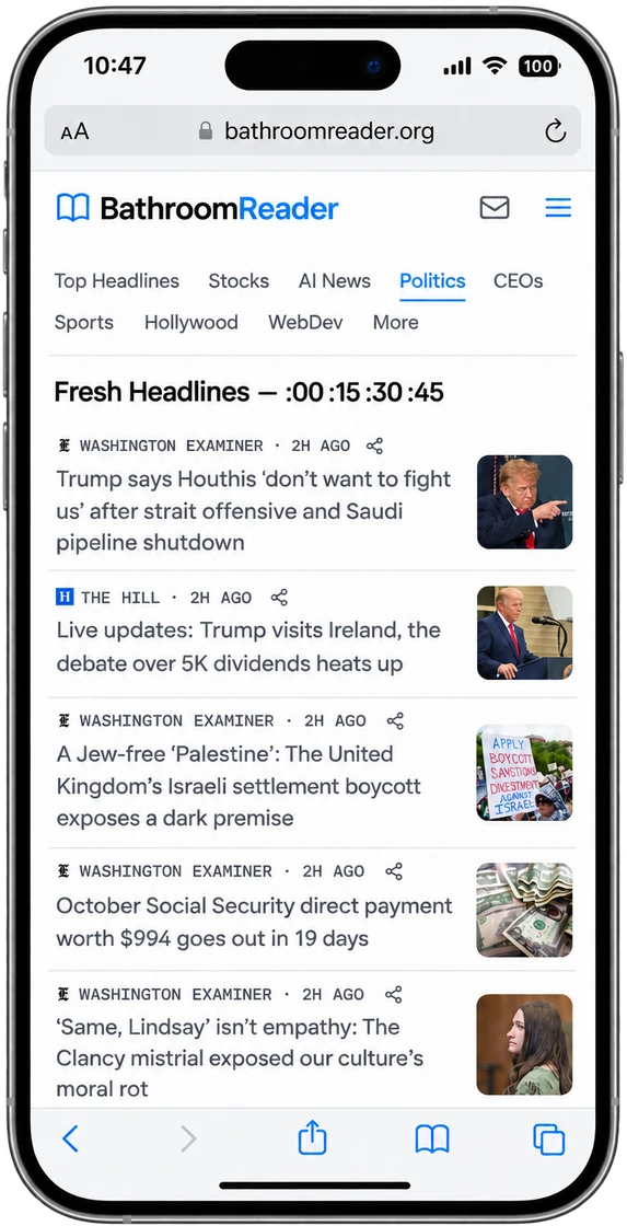 BathroomReader running in Safari on iPhone
